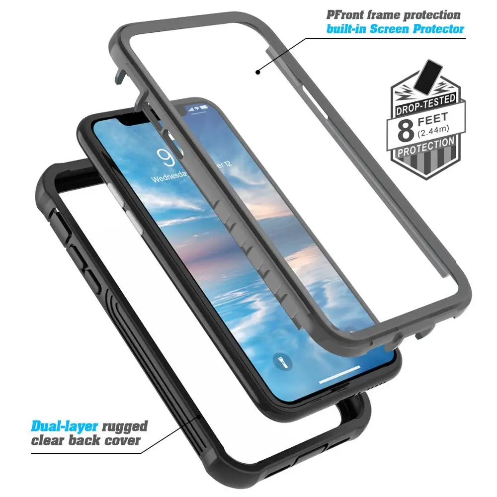 For iPhone 11 Pro Max Shockproof Bumper Transparent Phone Rugged Case for iPhone XR XS Max Hybrid Carcasa with Protective Screen