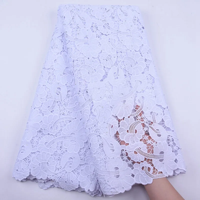 

African Pure White Guipure Lace Fabric 2020 High Quality Nigerian Cord Lace Fabric Water Soluble Wedding Lace For Dresses S1959