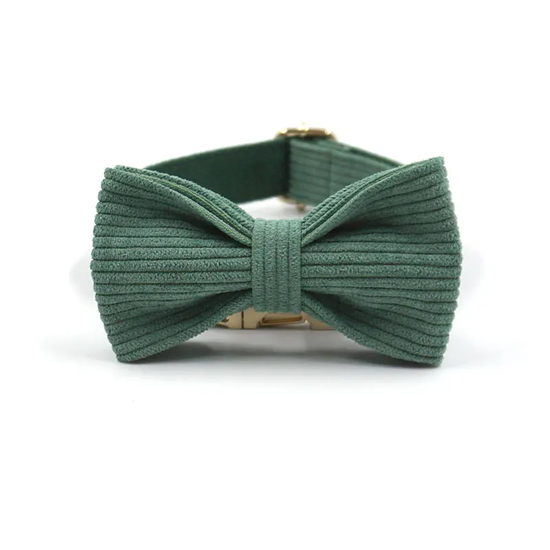 Dark Green Personalized Dog Harness Set Designer Gold Buckle Pet Bow Collar Leash Poop Bag Gift for Puppy Male Dog Accessories