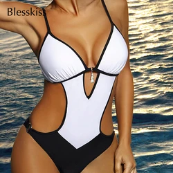 BLESSKISS Sexy 1 One Piece Swimsuit Women 2024 Cut Out Leopard Push Up Trikini Swimwear Swimming Suit For Ladies Bathing Suits