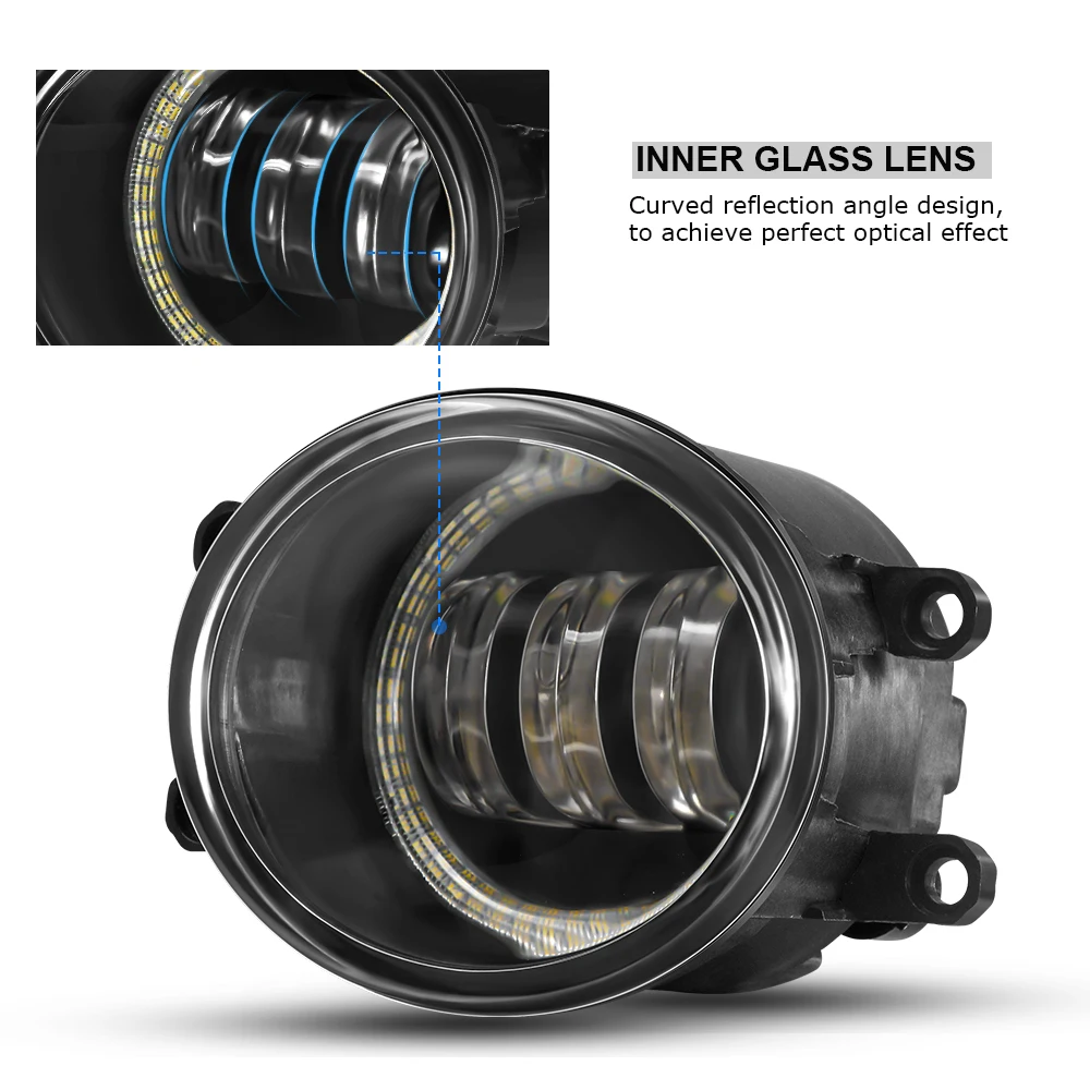 2 X Car Left + Right Angel Eye Fog Light Assembly LED Lens Fog Driving Lamp DRL 30W H11 12V For Toyota Highlander 2008 2009 2010