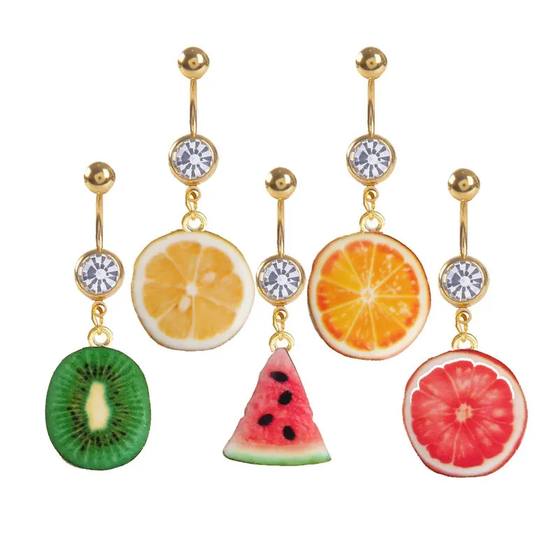 

12pcs/lot Cute Fruit Styles Belly Ring Stainless Steel Navel Belly Bar Body Piercing Jewelry for Gift 5 Styles