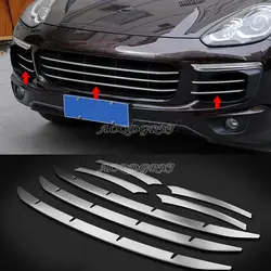 For Porsche Cayenne 2015-2017 Matte Stainless Front Grilles Grill Trim Strips Moulding Cover Trim Car Accessories