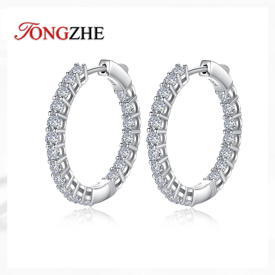 

TONGZHE 925 Sterling Silver Shiny Cubic Zircon Earrings New Fashion Good Quality Hoop Earrings for Women Girls Jewelry Boucle