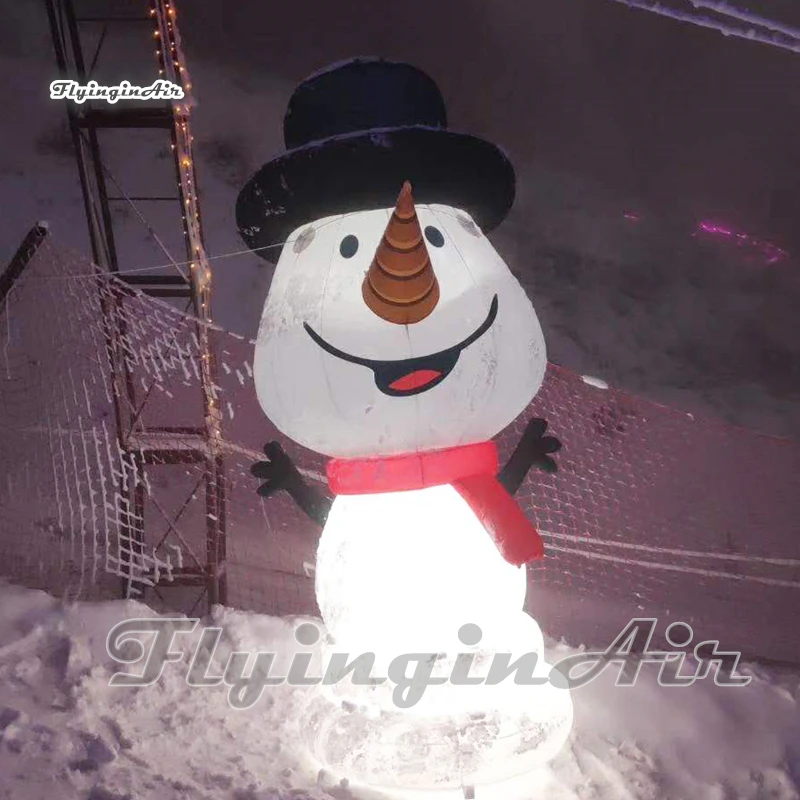 Personalized 3.5m Height Lighting White Inflatable Snowman Model Balloon Wearing A Hat For Christmas House Outdoor Decoration