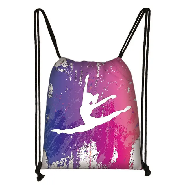 Watercolor Gymnastics Art Print Drawstring Bag  Gymnast Storage Bag Swan Lake Teenager Girls Travel Backpack Shoes Holder Gift