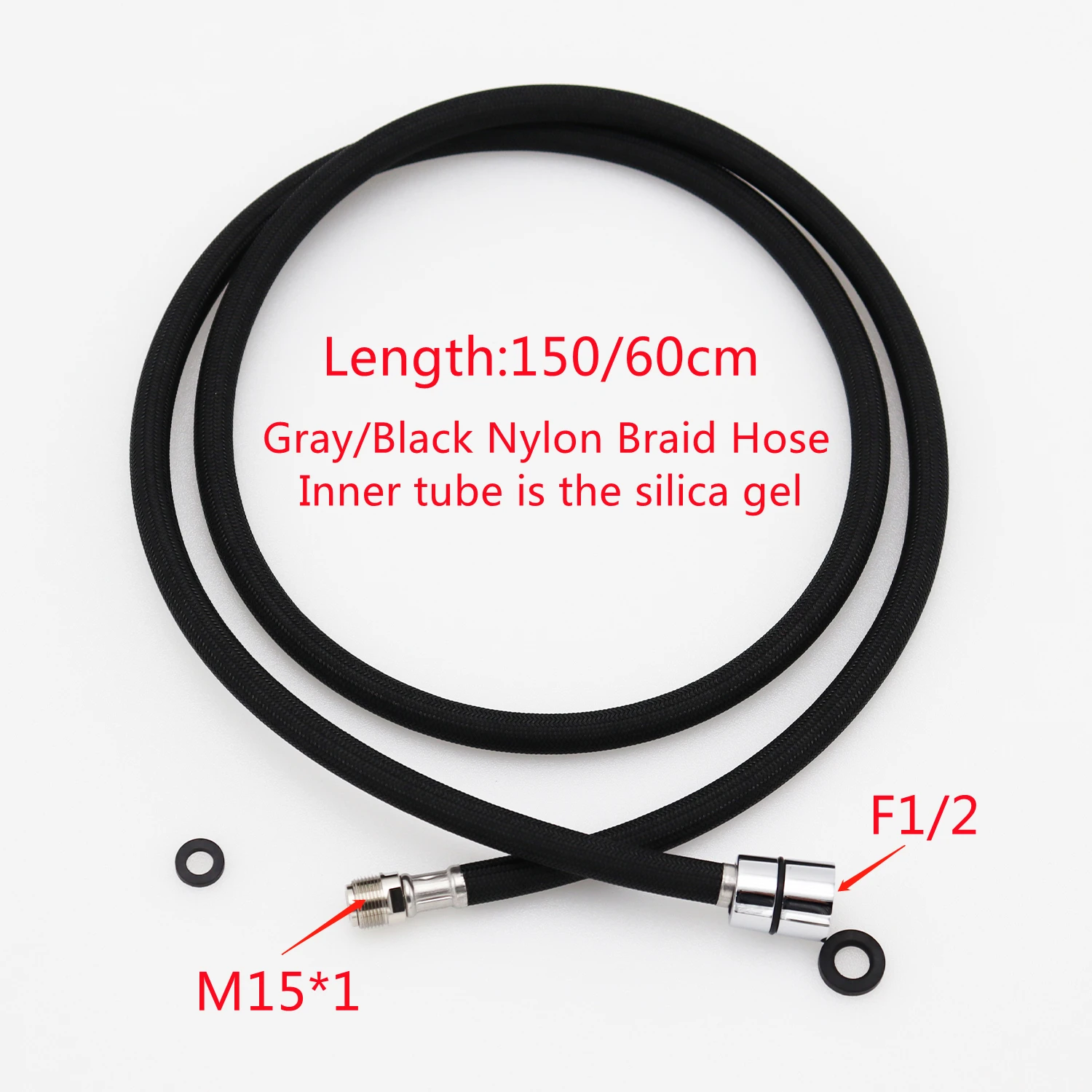 60/150cm F1/2 M15*1 Faucet Pull Out Faucet Hose Black Gray Nylon Braided Hose Replacement Hose for Pull Down Kitchen/Basin Tap