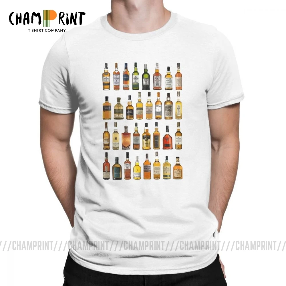 Men Single Malt Whisky T-Shirts Whiskey Bottles Father\'s Day Gift Crazy Crewneck Tops Clothes Cotton Tees Gift Idea T Shirt