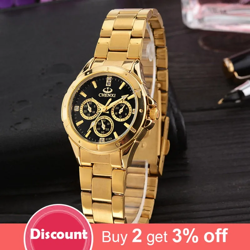 Luxury Brand CHENXI Women Gold Watch Business Stainless Steel 30 Meter Waterproof Lady Dress Watch Golden Female Casual Clock