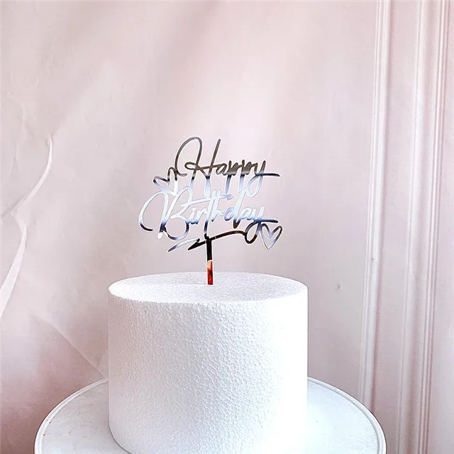 Gold Silber Alles Gute zum Geburtstag Kuchen Topper Acryl Klassische Geburtstag Cupcake Topper Dessert Dekoration für Baby Dusche Kuchen Liefert – Detail 32