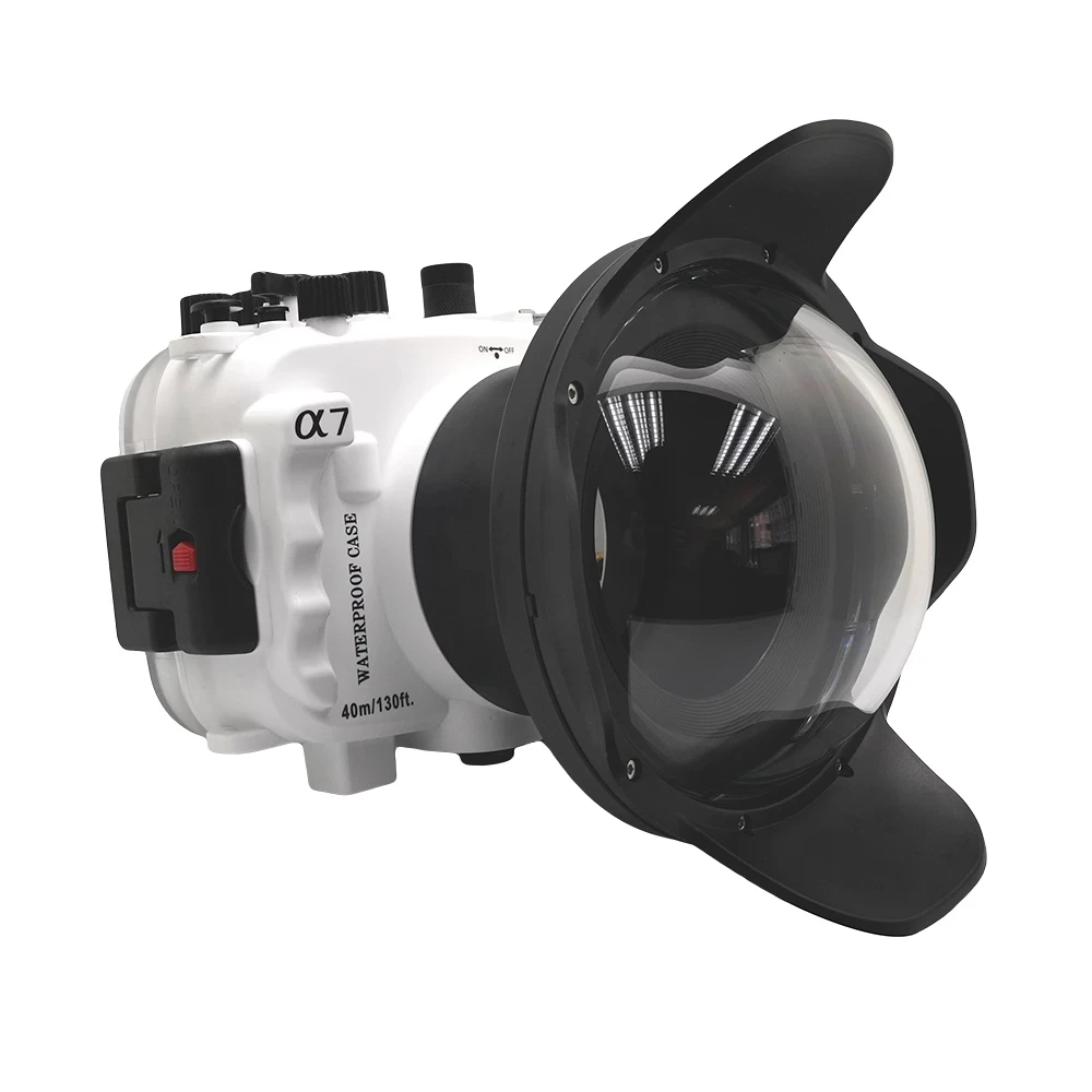 

40m/130ft For Sony A7 NG Series A7R A7S underwater camera housing diving box case cover with 6" Dome port White