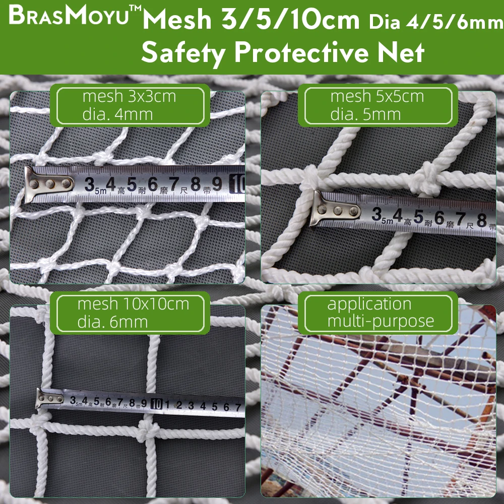 BRASMOYU Dia 4/5/6MM Mesh 3/5/10CM Kids Outdoor Climbing Net Plant Fence Rope Netting White Cargo Mesh Garden Protective Nets