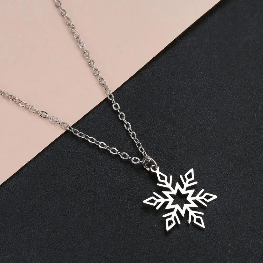 Todorova Stainless Steel Ice Snowflake Charm Necklace Christmas Winter Pendant Necklace For Women Fashion Jewelry Gift