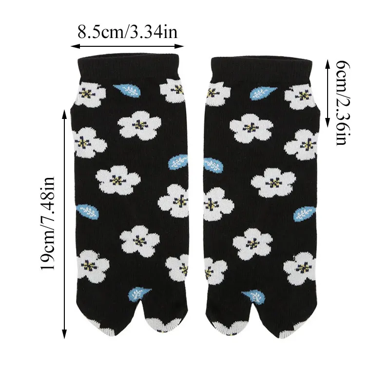 floral print cotton two toe socks couple split toe socks Japan two finger socks tabi socks