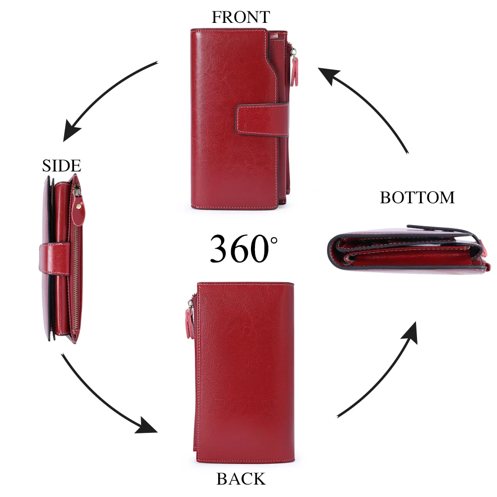 Sendefn RFID Luxury brand Wallet Women Long oil wax leather cell phone clutch Cowhide Retro wallet Ladies card holder portfel