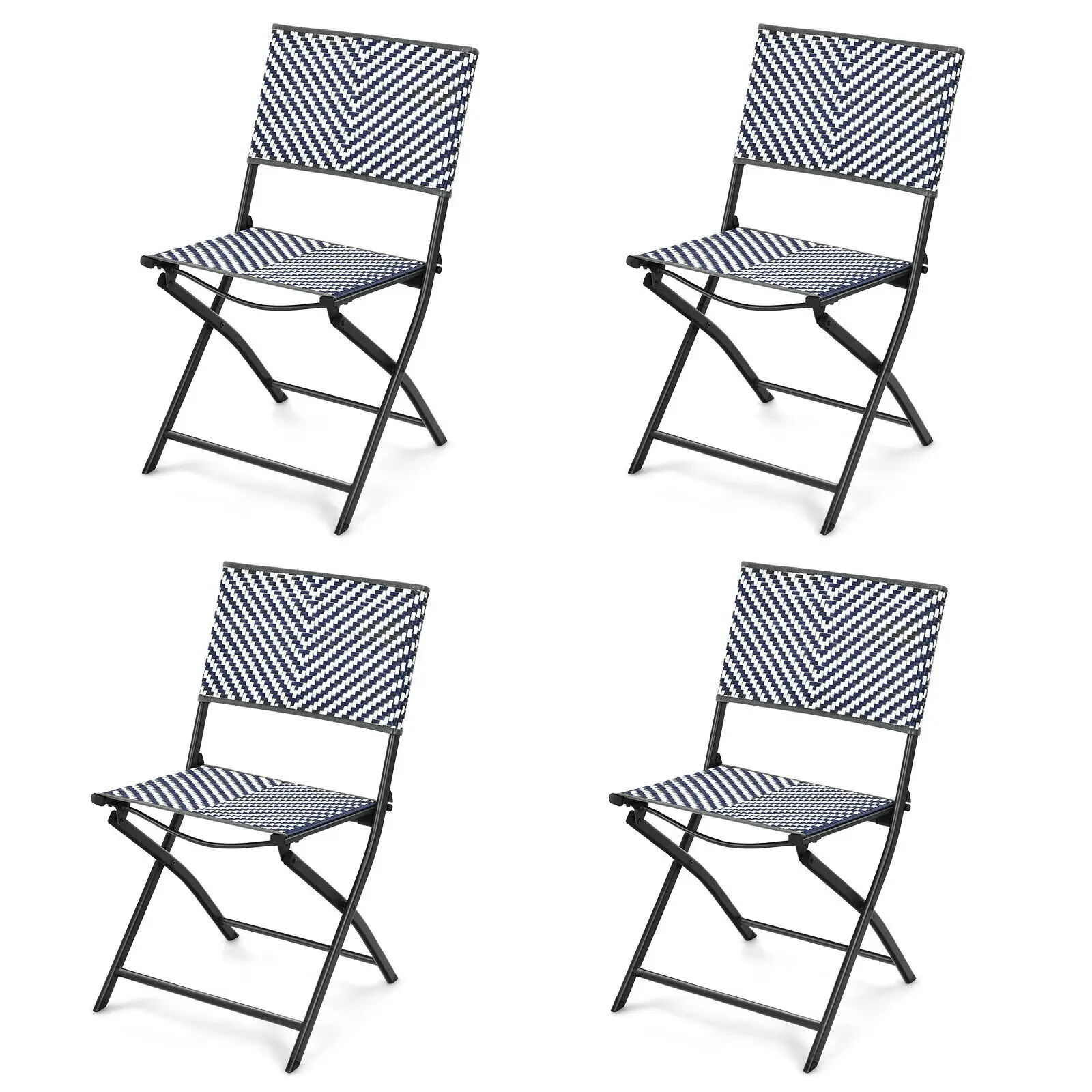 Patiojoy Set of 4 Patio Folding Rattan Dining Chairs Camping Portable Garden