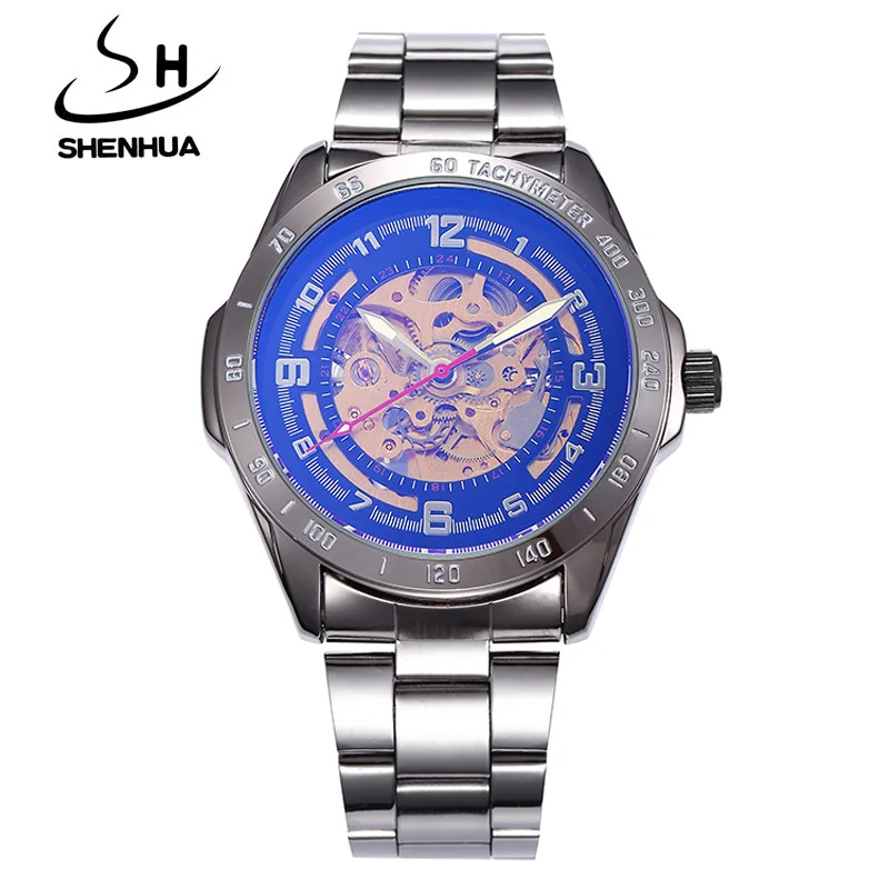 

Relogio Masculino SHENHUA Men Watches Black Automatic Self-winding Mechanical Wrist Watches For Men Fashion Skeleton Watches Men