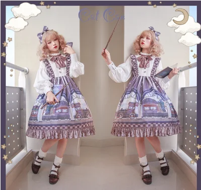 Robe lolita gothique pour filles, tenue mignonne en dentelle, taille haute, imprimé victorien, vintage, kawaii