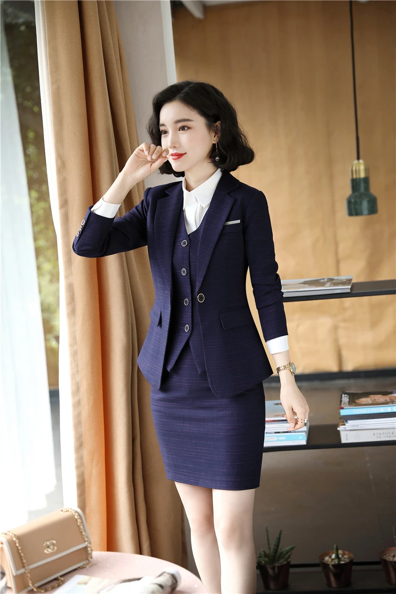 High Quality Fabric Formal Women Business Suits with Skirt and Tops and Vest & Waistcot for Ladies Blazers Autumn Winter Sets