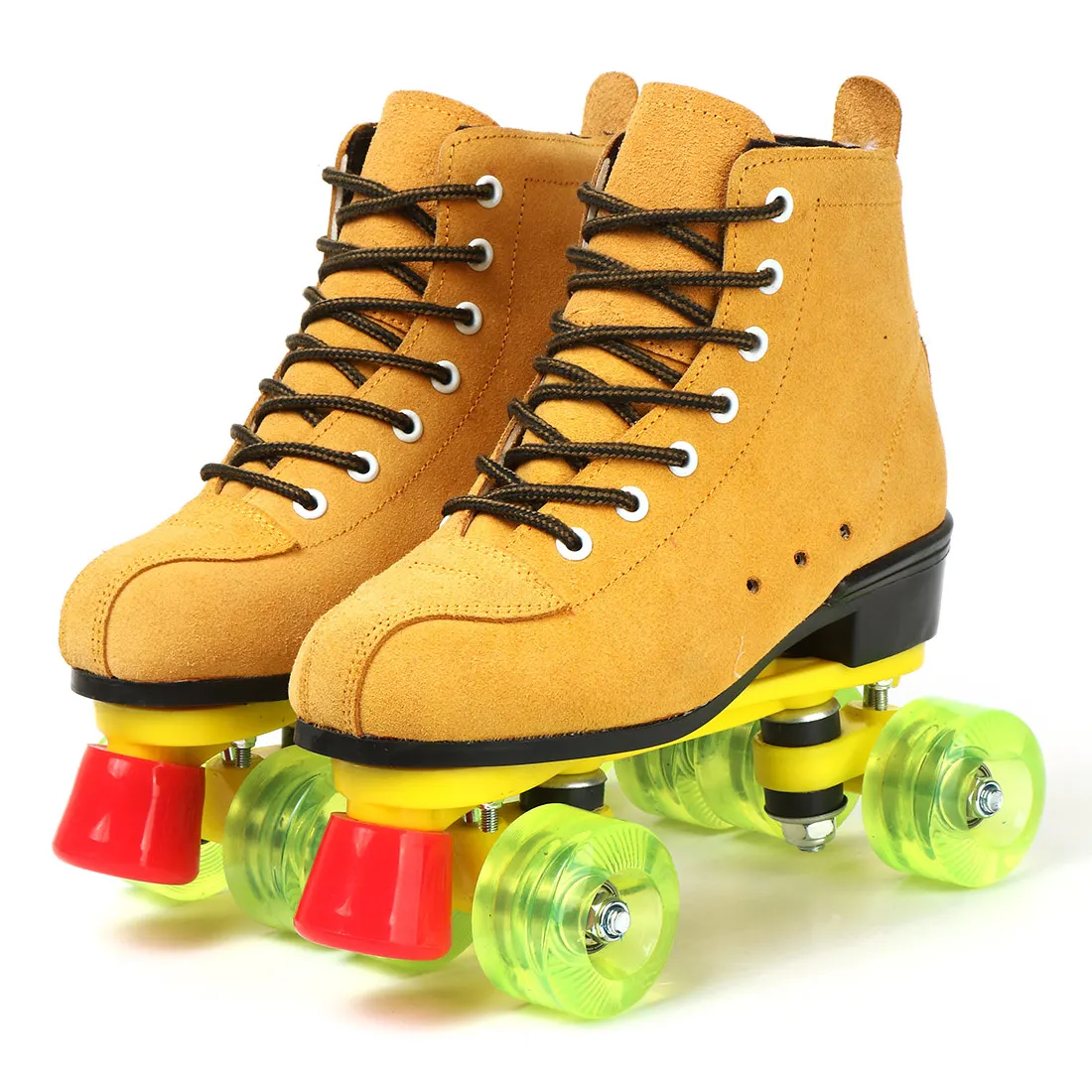 Women Artificial Leather Roller Skates Yellow Double Line Skates for Adult Two Line Skating Shoes Patines Green PU 2 Wheels