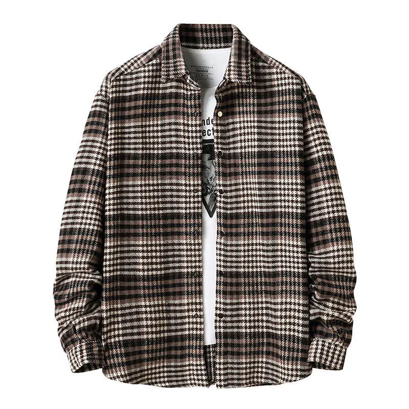 

Fashion Coffee Plaid Shirt Men 2020 Brand New Casual Grid Check Pattern Harajuku Dress Shirts Mens Slim Fit Long Sleeve Chemise