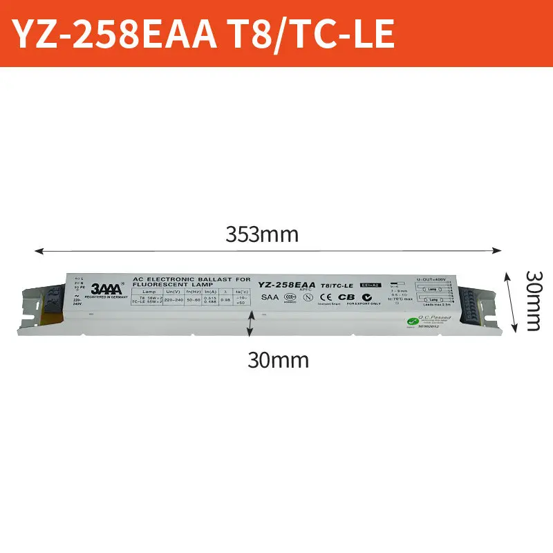 220~240V YZ-158EAA YZ-258EAA T8/TC-LE 2*58W 2*55W T8 Electronic Ballast For T8 Fluorescent Lamp Advertising Light Box Rectifier