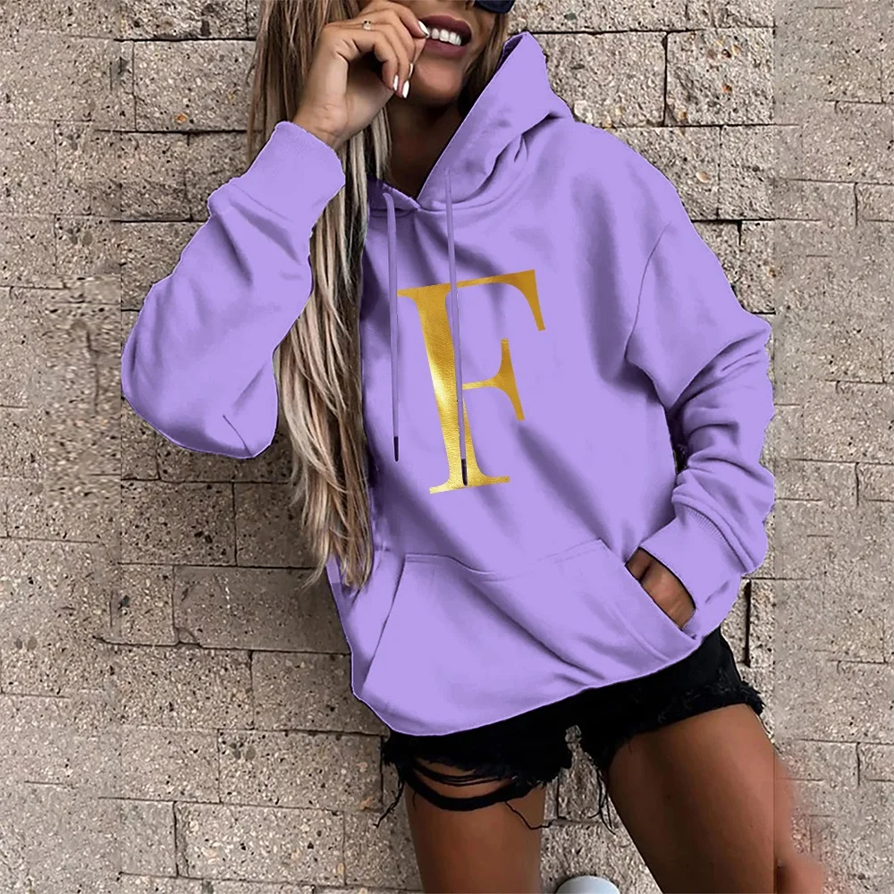 Felpa con cappuccio da donna F lettera stampa ragazze Casual Streetwear moda sportiva felpa con cappuccio Harajuku manica lunga Pullover sportivo