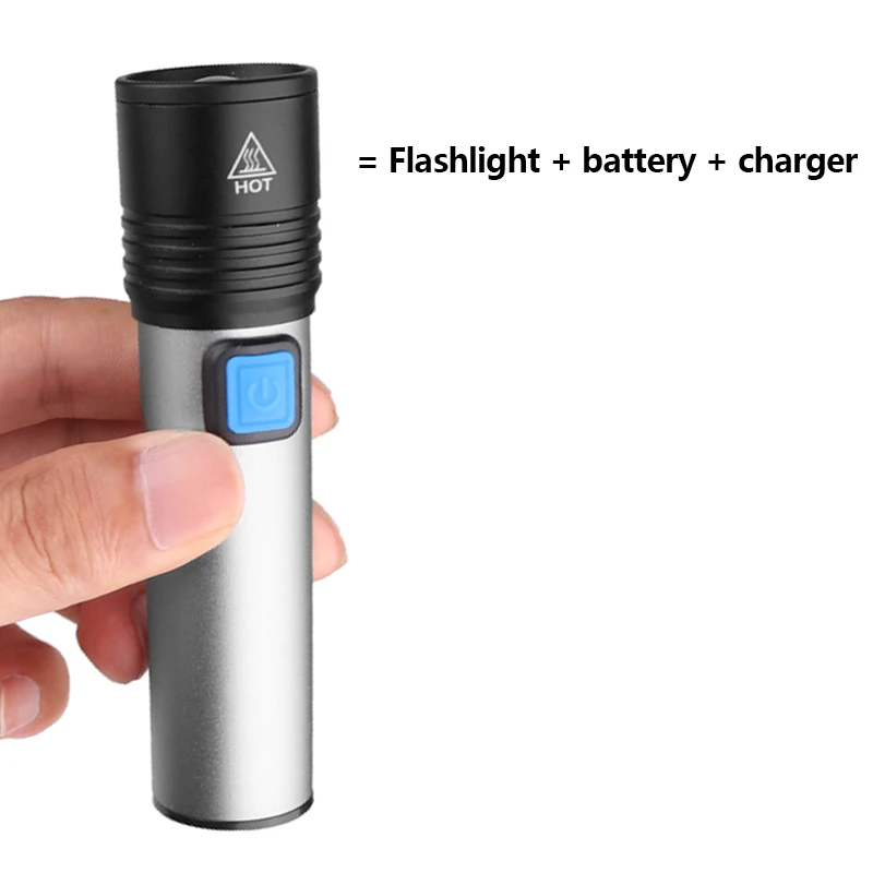 XM-L T6 Built-in Battery Led Usb Rechargeable Flashlight Small Scout Zoomable Torch Lantern Easy to Carry 4 Mode Aluminum Alloy