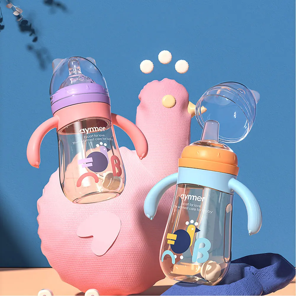 Baby Feeding Bottle BPA Free Leak-proof Bottle Wide Caliber Duckbill Water Milk PPSU Cup Baby Feeder With Silicone Straw