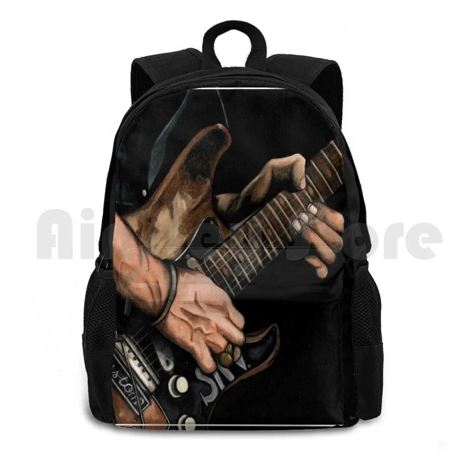 Stevie Ray Vaughn Outdoor Hiking Backpack Riding Climbing Sports Bag Srv Guitar Portrait Music Notes Guitarist Mens