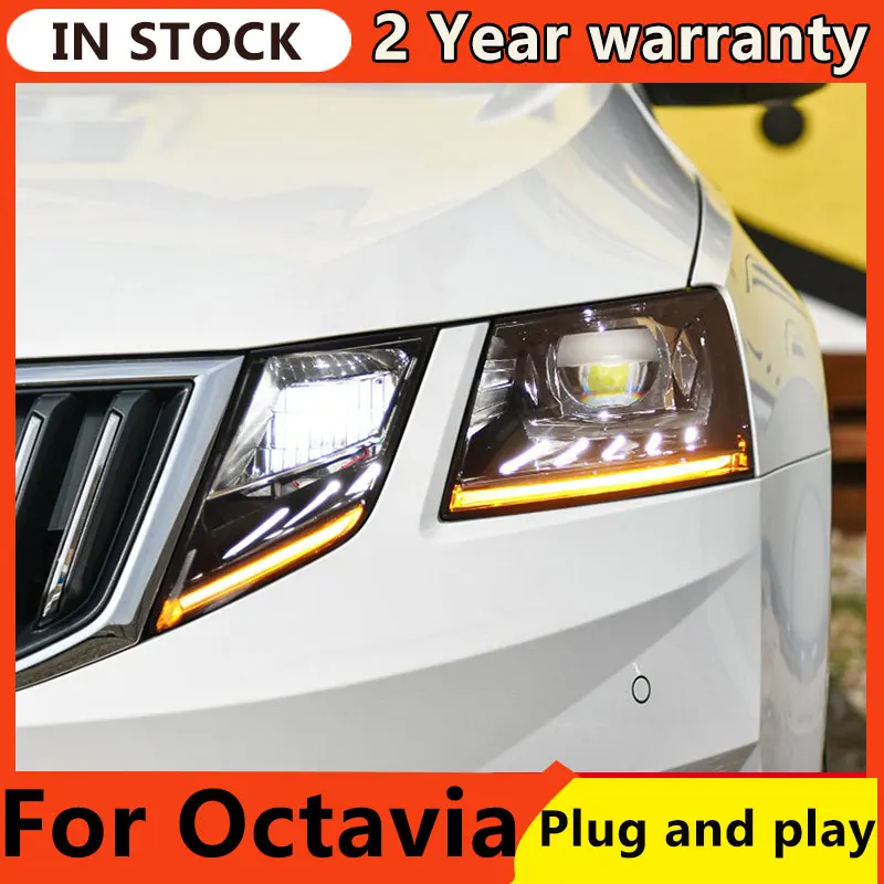 For Car Skoda Octavia Headlights 2006-2015 DRL Day Running Light LED Bi Xenon Bulb Fog Lights Car Accessory Octavia Head Lamp