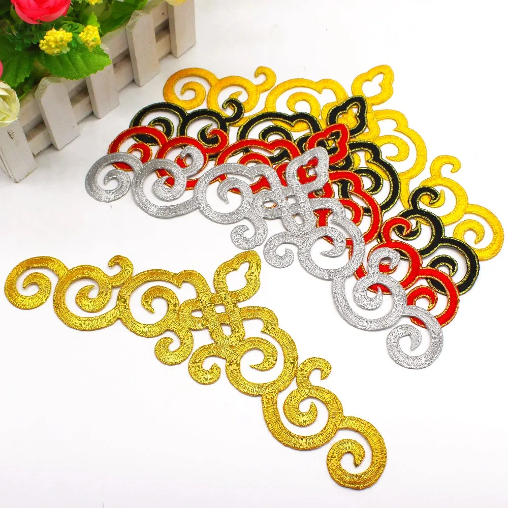 1 Piece Iron on Patches Embroidery Flower Gold and Silver Appliqued Gold Cosplay Trims 24.5cm*9cm