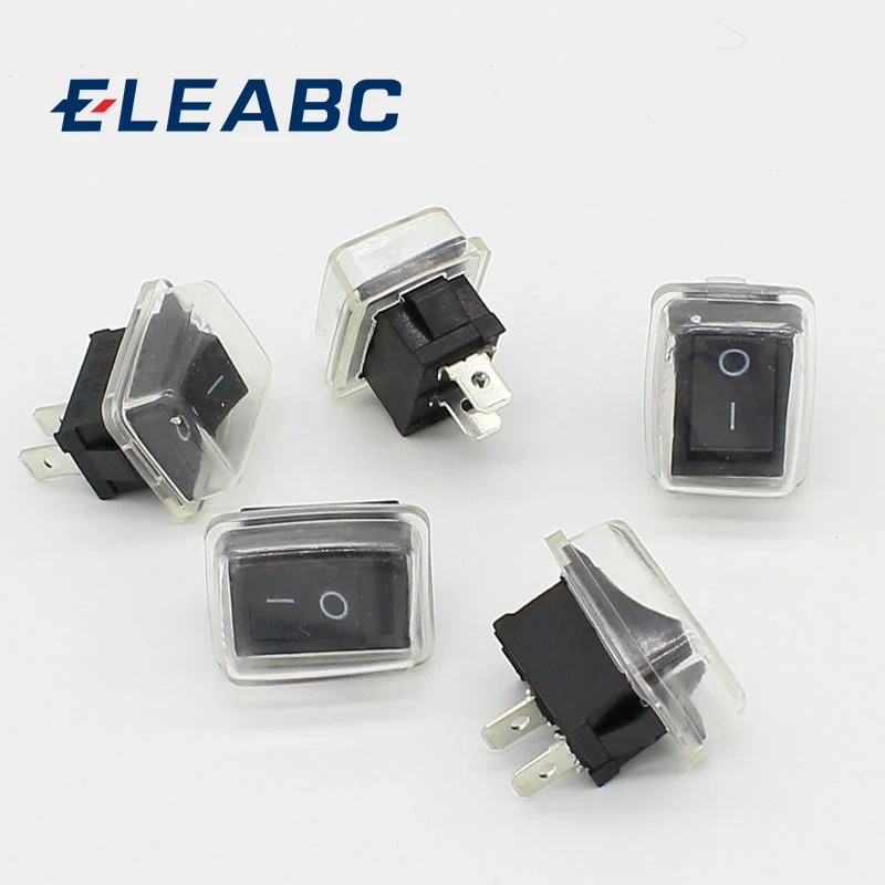 5 sztuk/partia czarny przycisk Mini przełącznik 6A-10A 110V 250V 2Pin Snap-in On/Off przełącznik kołyskowy 21MM * 15MM z wodoodporną osłoną czarny