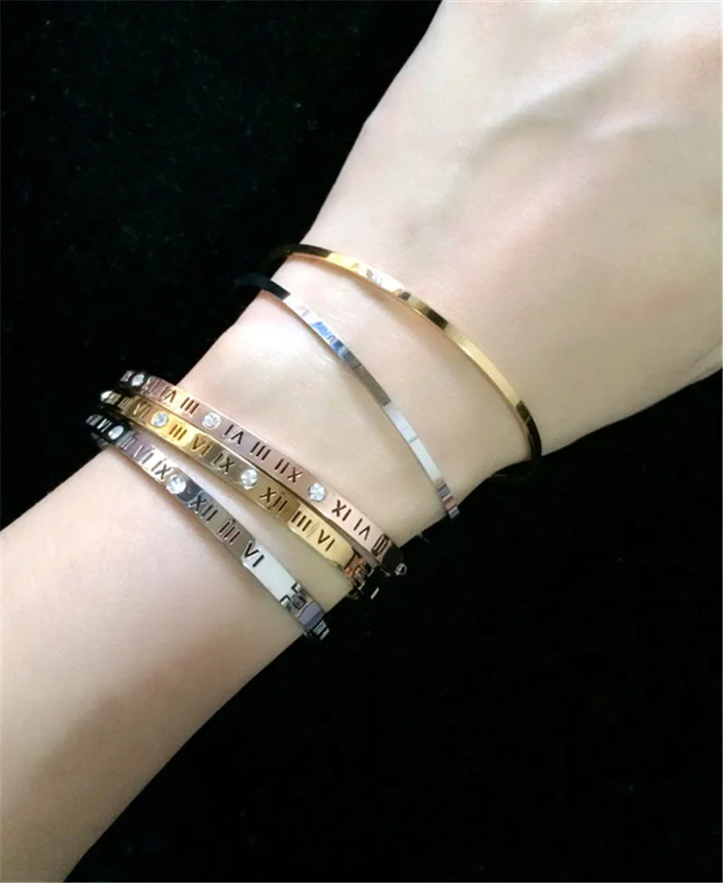 YUN RUO Fashion Roman Number Couple Bangle Rose Gold Color Titanium Steel Jewelry Woman Birthday Gift Not Change Color Drop Ship