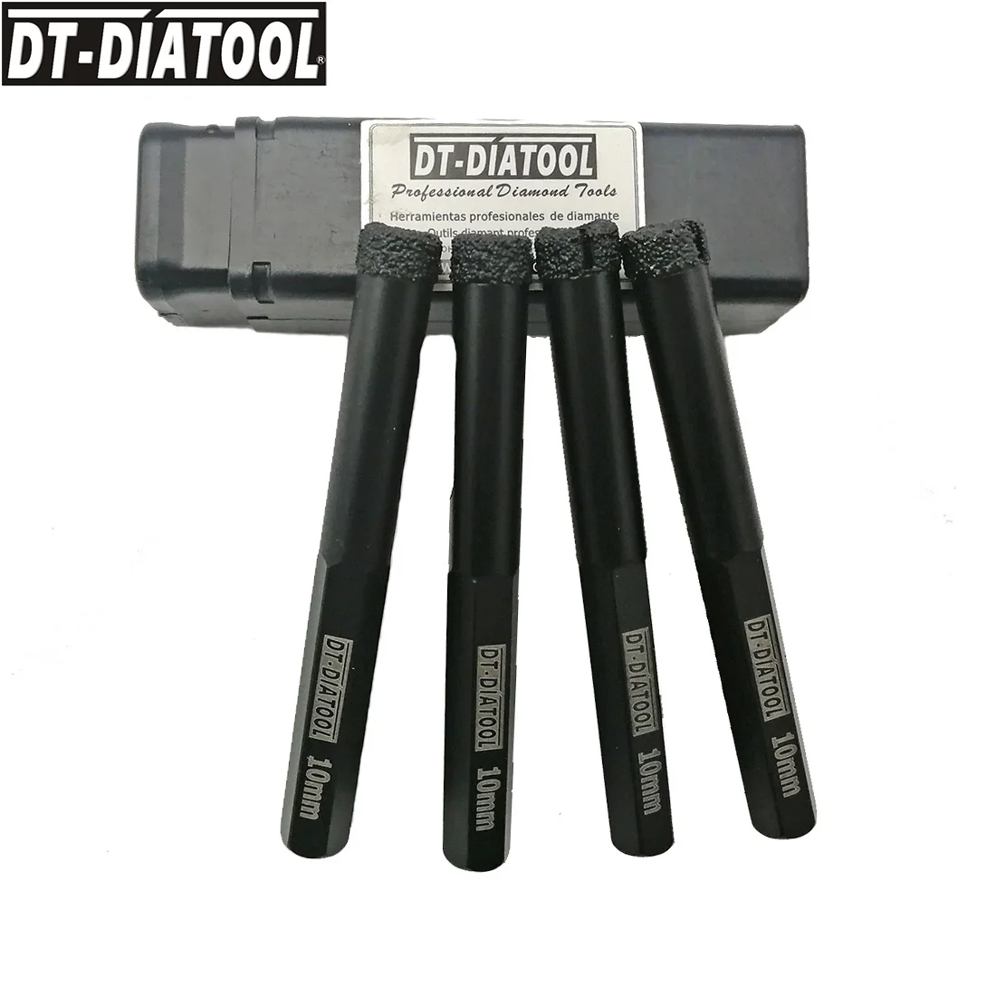 DT-DIATOOL 4pcs เส้นผ่านศูนย์กลาง 10mm Shank เพชรสูญญากาศเปียกเจาะ Bits หินแกรนิตหินอ่อนเซรามิค/กระเบื้องรู