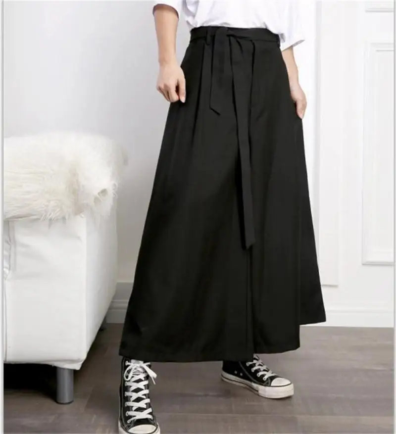 Men's pants New Japanese style casual pants hair stylist belt men's pants nine minutes wide-leg pants flared pants