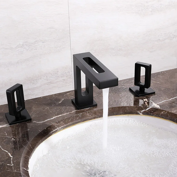 Free Shipping Luxury Black Brass Bathroom sink faucet Top Quality Three Holes Two Handles Copper Basin mixer Tap Art design