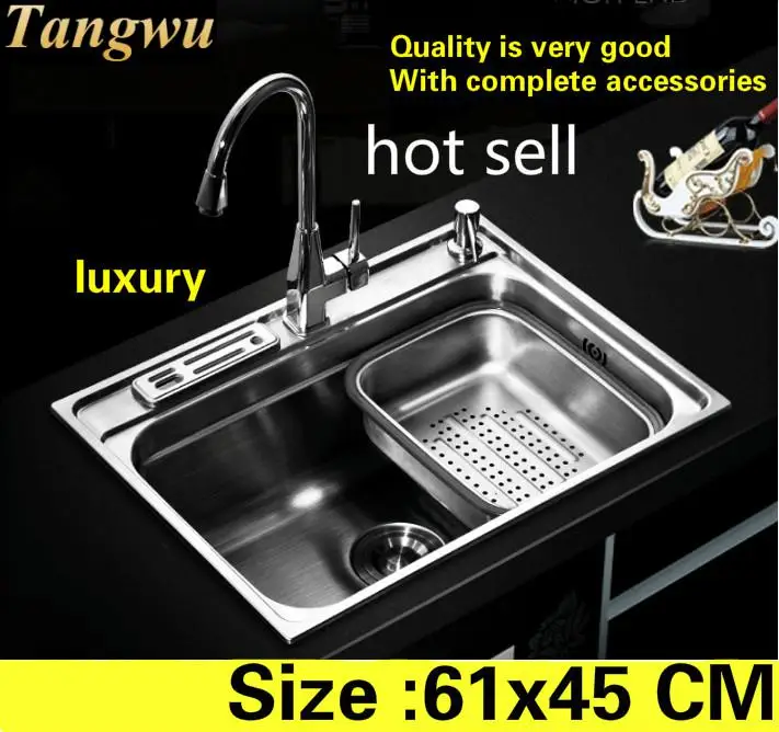 

Free shipping Household luxury vogue kitchen single trough sink do the dishes food grade 304 stainless steel hot sell 61x45 CM