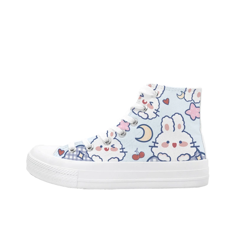 Amy and Michael Original Design Hand Painted Bunny Canvas Shoes Cute Girls Students Casual Sneakers Breahable Plimsolls Lace Up