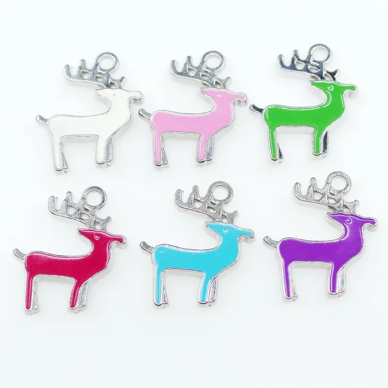 Wholesale Mix 6 Color 50pcs Enamel Deer Hanging Dangle Charms Diy Pendant Jewelry Accessory