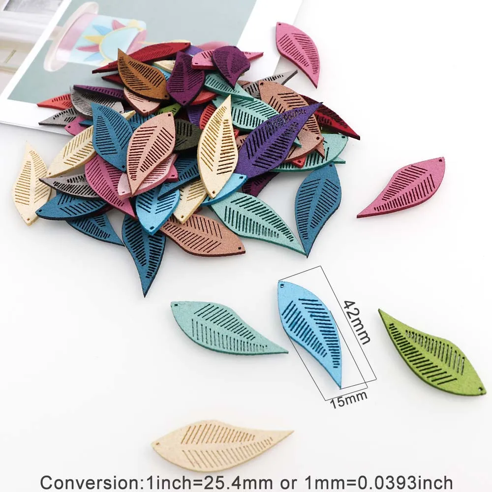 50Pcs Faux Leather Mix Small Leaves Tassel Jewelry Curtain Garments Decorative Accessories Key Bag Pendant Craft Tassels DIY