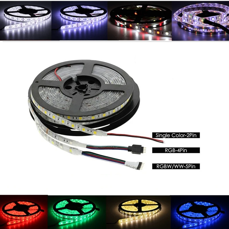 DC 5V 12V 24V LED Strip RGB PC Waterproof 5050 5M Flexible Led Strip Light RGB 5 12 24 V Tape Led Strip lamp Tv Backlight Ribbon