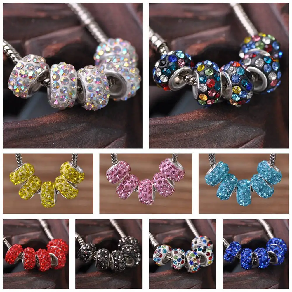 

12mm Round Clay Rhinestones Big Hole Beads for Jewelry Making European Charms Bracelet DIY 10pcs