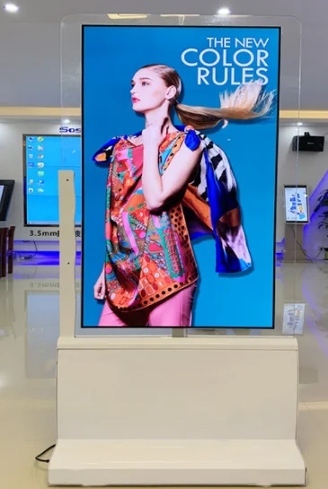 Máquina de publicidade transparente oled, de toque capacitivo, dupla face, de 55 polegadas