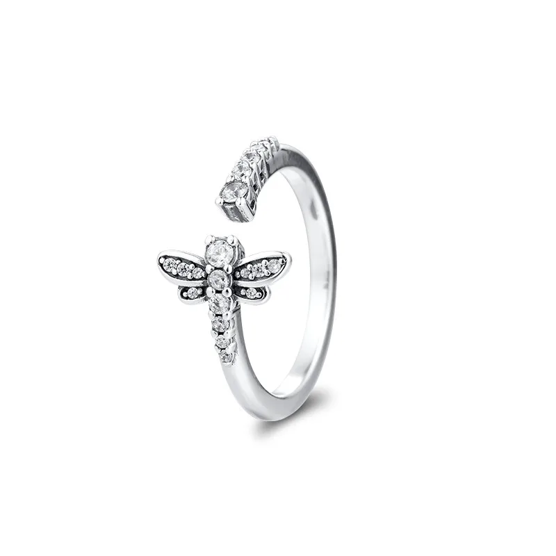 

New Sparkling Dragonfly Open Ring Spring 925 Sterling Silver Rings for Women Fashion Jewelry Engagement Ring Female Jewelry Gift