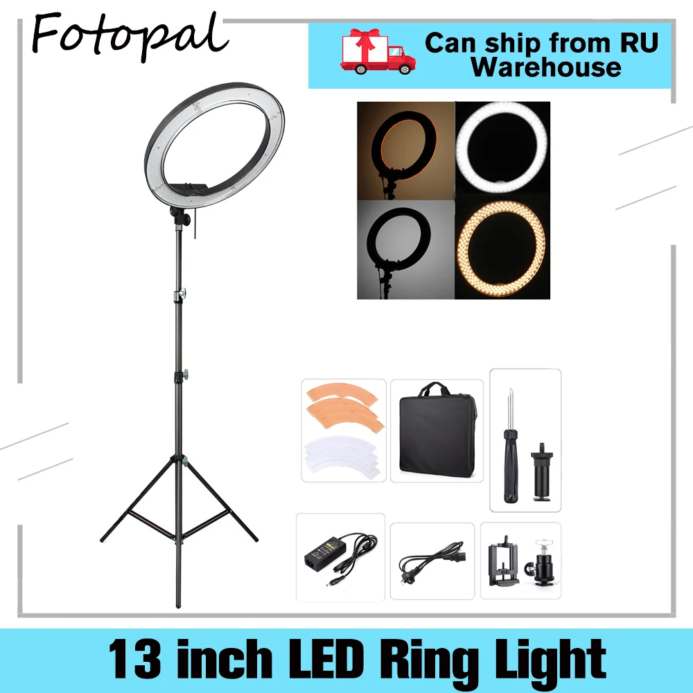 Fotopal Chụp Ảnh Vòng LED Ánh Sáng Cho Trang Điểm 13 "5500K Mờ Camera Điện Thoại Hình Phòng Thu Video Đèn Youtube Với chân Đế Tripod
