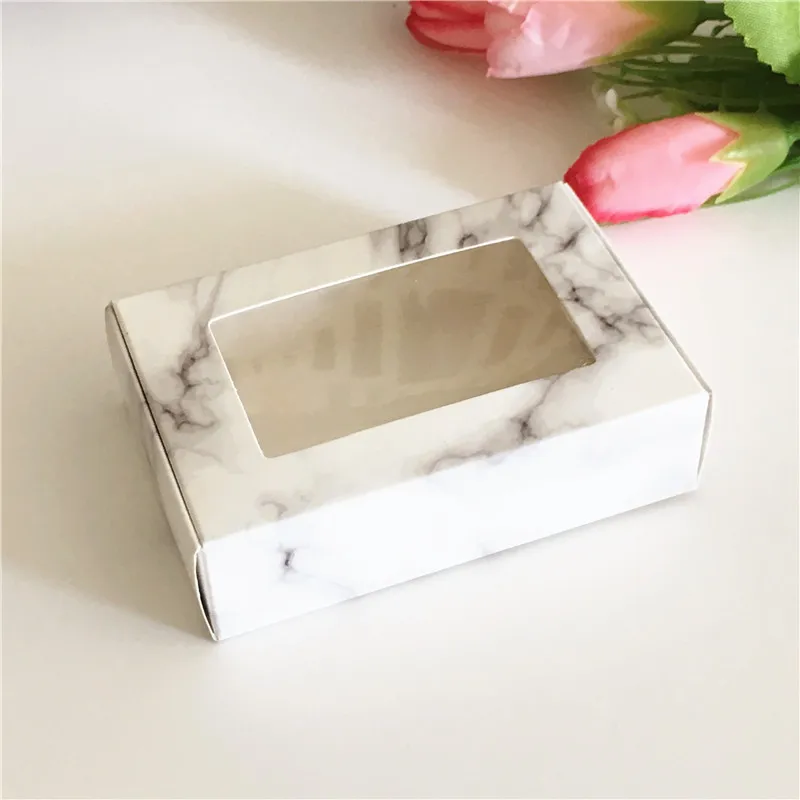 24PCS Marble Style Clear PVC Window Aircraft Handmade Gift Boxes Kraft  packaging box