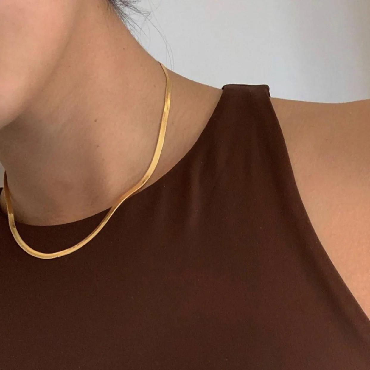 Fashion 24K Gold Color Necklace 4MM/40-45-50CM Blade Necklace