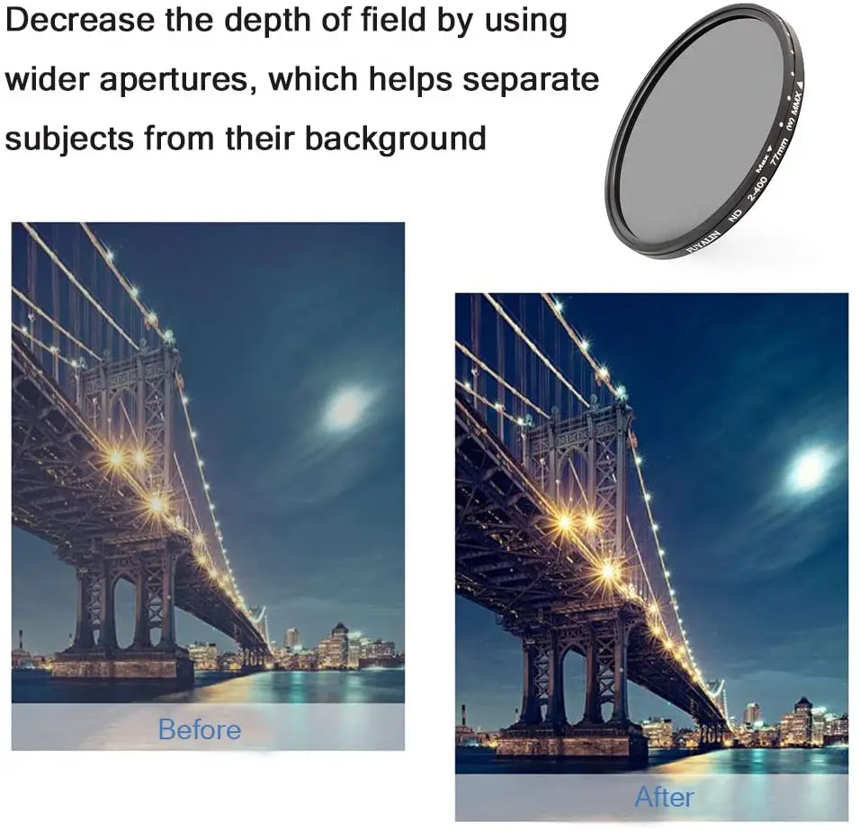 SLR DSLR كاميرا متغيرة ND تصفية محايدة الكثافة ترويسة قابل للتعديل ND2-400 37 40.5 43 46 49 52 55 58 62 67 72 77 82 86 مللي متر