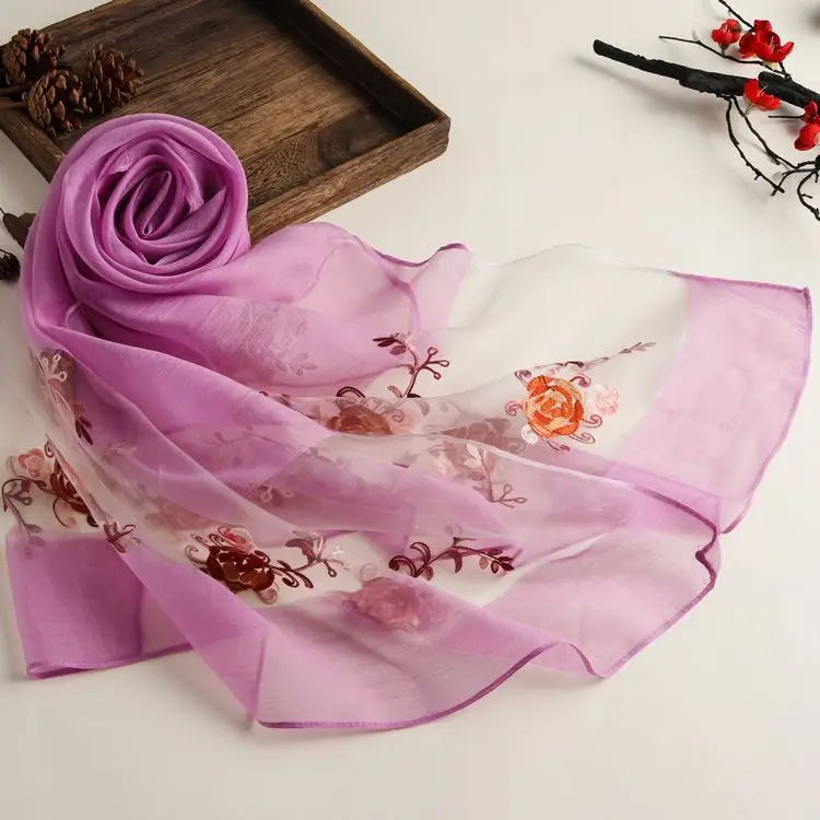 

3 pcs for pack Embroidered ethnic wind organza sunscreen scarf shawl